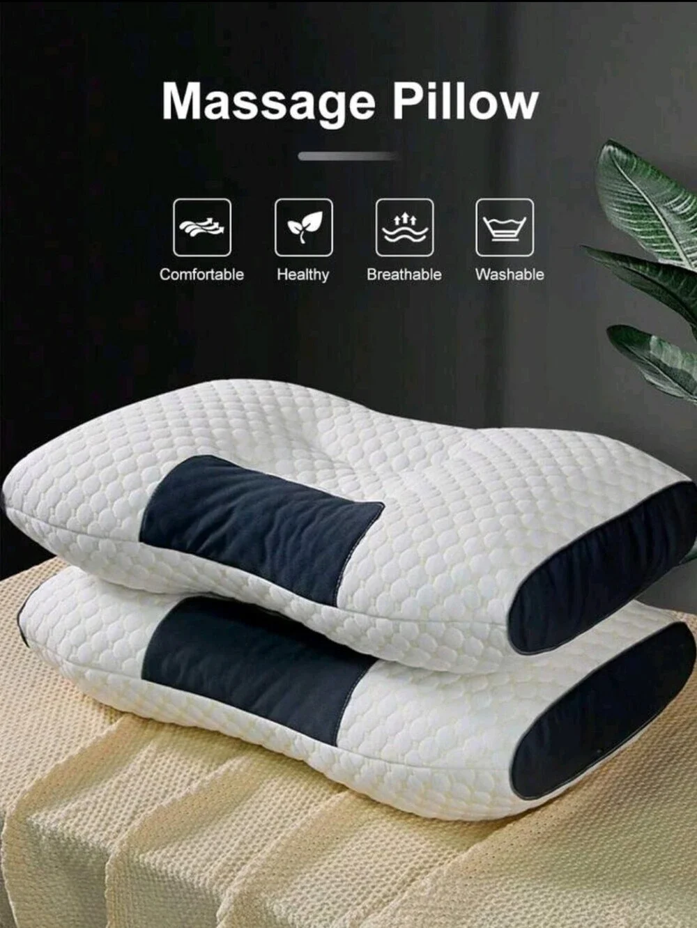 2 Pcs White and Black Contour Massage Pillows